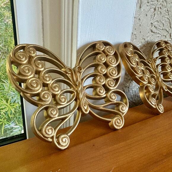 Set of 2 Vintage Burlwood MCM Butterfly Wall Hangings – Retro Swirl Design - Picture 8 of 12